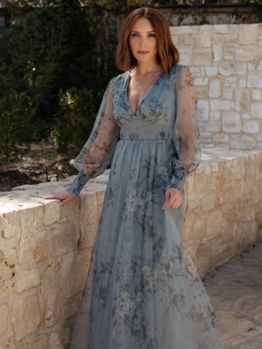 Baltic Born Layla Tulle Maxi Dress – Dusty Blue Floral – Excellent Condition